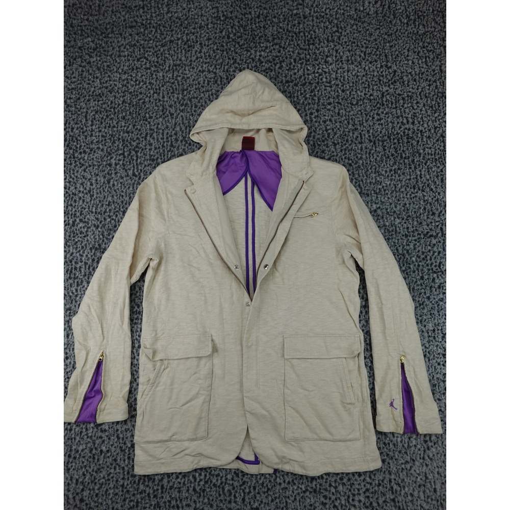 Jordan Hooded Blazer Jacket Mens Medium Cream Purple Zip Cuff Sample